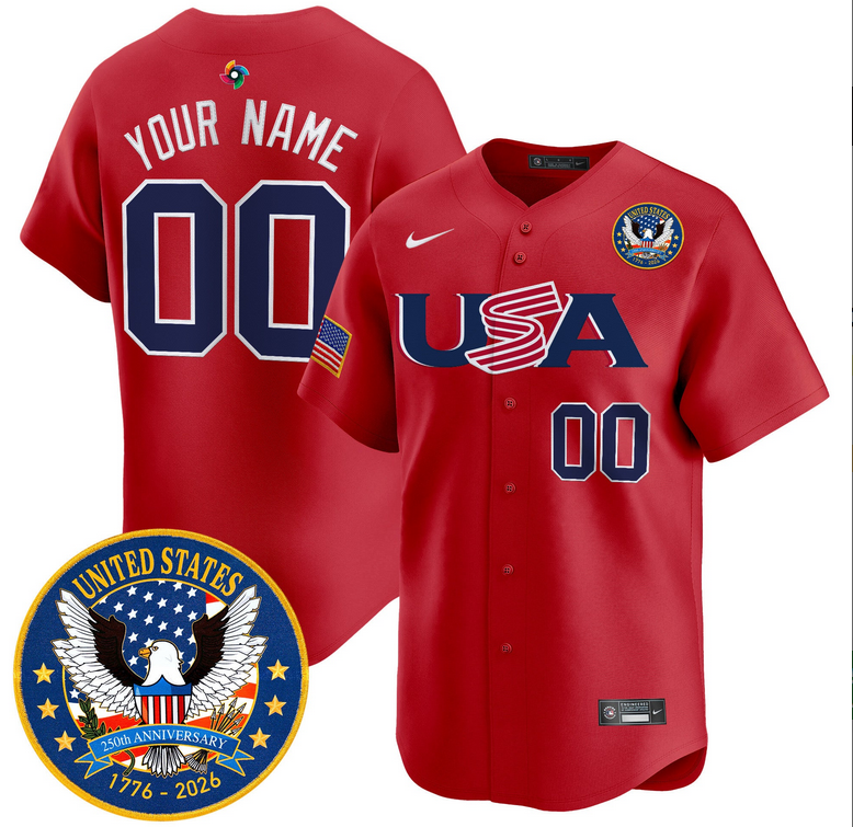 Custom Men Team USA World Baseball Classic 250th Anniversary red 2026 Roster Patch Vapor Jersey